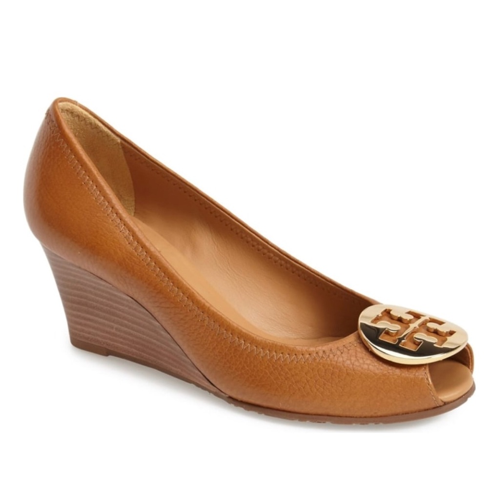 Tory Burch 'Sally 2' Peep Toe Wedge Tan Pump